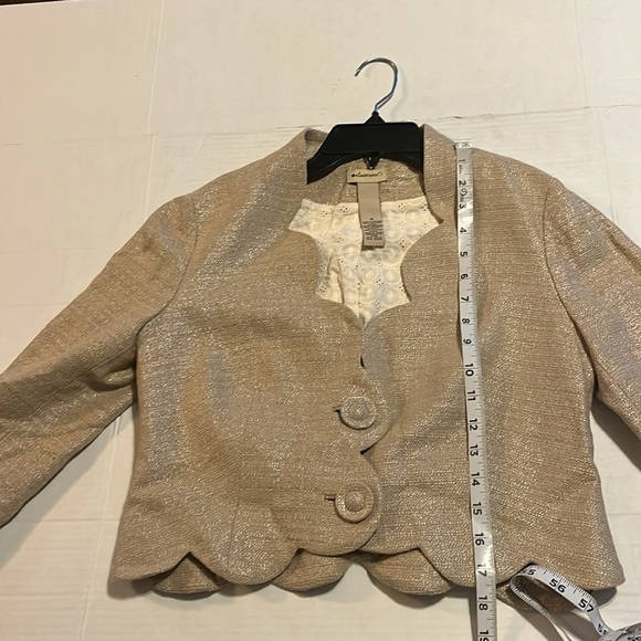 Anthropology Elevenses-6-beige,office siren,Metallic Scallop,crop, blazer/jacket - Picture 11 of 13